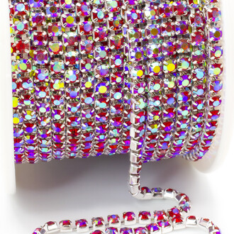 Стразовая цепь ss8 (2,5 мм) 1 м Light siam AB silver