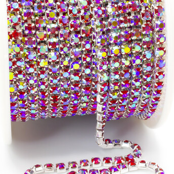 Стразовая цепь ss8 (2,5 мм) 1 м Light siam AB silver