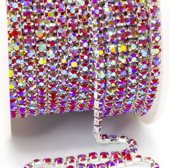 Стразовая цепь ss8 (2,5 мм) 1 м Light siam AB silver