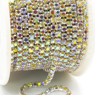 Стразовая цепь ss8 (2,5 мм) 1 м Smoked Topaz AB silver