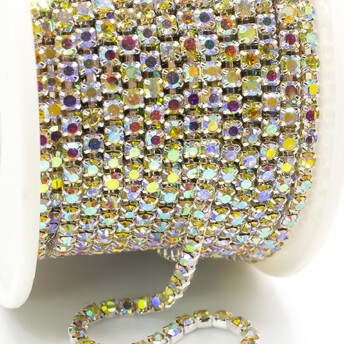 Стразовая цепь ss8 (2,5 мм) 1 м Smoked Topaz AB silver