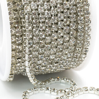 Стразовая цепь ss12 (3 мм) 1 м Crystal silver
