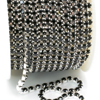 Стразовая цепь ss10 (2,8 мм) 1 м Jet silver