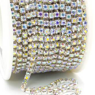 Стразовая цепь ss10 (2,8 мм) 1 м Crystal AB silver