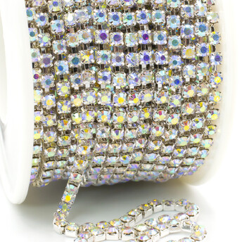 Стразовая цепь ss10 (2,8 мм) 1 м Crystal AB silver