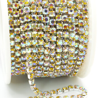 Стразовая цепь ss10 (2,8 мм) 1 м Smoked Topaz AB silver