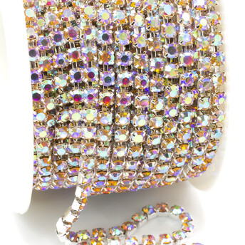 Стразовая цепь ss10 (2,8 мм) 1 м Light Peach AB silver