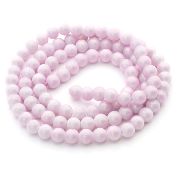 Бусины стекло перламутр 8 мм Розовый светлый нить 80 см