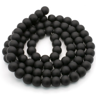 Бусины стекло матовое покрытие 10 мм Черный нить 80 см