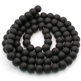 Бусины стекло матовое покрытие 10 мм Черный нить 80 см