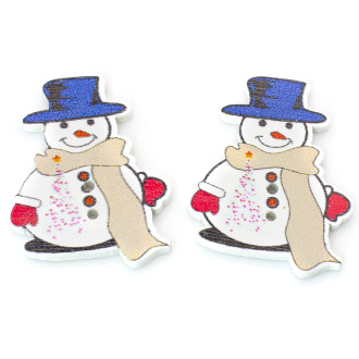 Пуговицы фигурные Снеговик в шляпе деревянные 35х26 мм 15 шт. Разноцветный