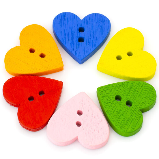 Пуговицы деревянные в форме сердца 18х17 мм 30 шт. Разноцветный