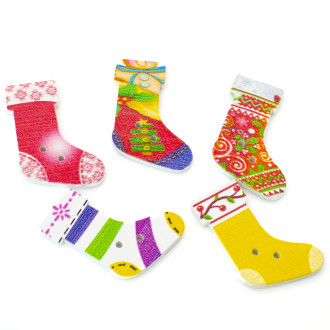 Пуговицы фигурные Новогодний носок деревянные 30х24 мм 15 шт. Разноцветный