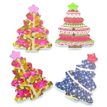 Пуговицы фигурные Новогодняя елочка деревянные 34х25 мм 15 шт. Разноцветный