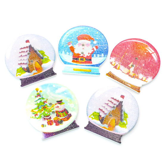 Пуговицы фигурные Снежный шар деревянные 30х29 мм 10 шт. Разноцветный