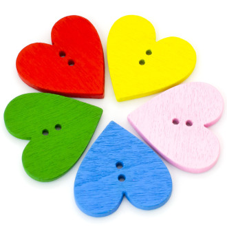 Пуговицы деревянные в форме сердца 25х25 мм 15 шт. Разноцветный