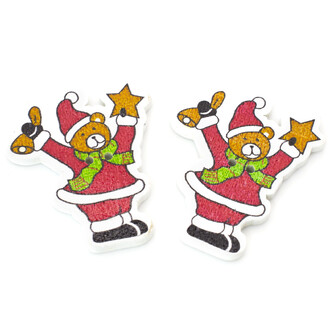 Пуговицы фигурные Медведь Санта Клаус деревянные 35х29 мм 15 шт. Разноцветный