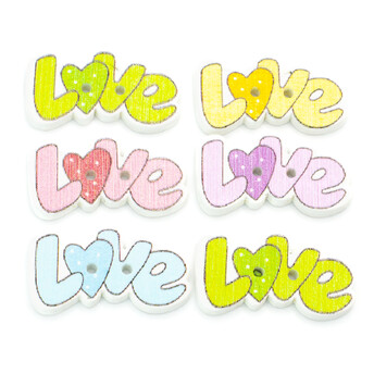 Пуговицы фигурные LOVE деревянные 28х16 мм 15 шт. Разноцветный