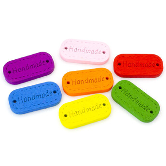 Пуговицы деревянные с надписью Handmade прямоугольные 24х12 мм 15 шт. Разноцветный