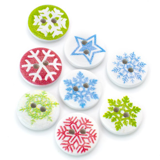Пуговицы деревянные с принтом Снежинка круглые 15 мм 30 шт. Разноцветный