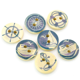 Пуговицы круглые деревянные с морским принтом 15 мм 30 шт. Разноцветный