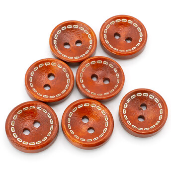 Пуговицы деревянные со стежками круглые 15 мм 30 шт. Коричневый