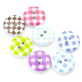 Пуговицы деревянные с принтом Квадратики круглые 15 мм 30 шт. Разноцветный
