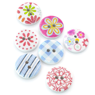 Пуговицы деревянные с разнообразным принтом круглые 15 мм 30 шт. Разноцветный