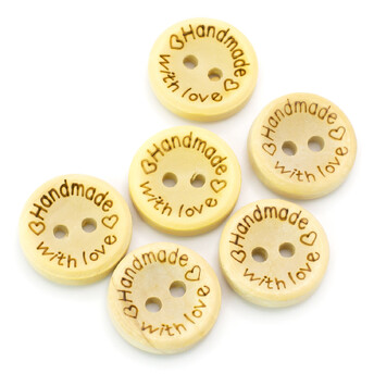 Пуговицы деревянные с надписью Handmade with love круглые 20 мм 30 шт. Бежевый