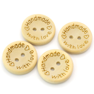 Ґудзики дерев'яні з написом Handmade with love круглі 15 мм 40 шт. Бежевий