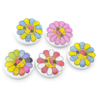 Пуговицы деревянные с принтом Веселая ромашка круглые 15 мм 30 шт. Разноцветный