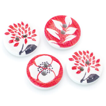 Пуговицы деревянные с принтом Растения круглые 15 мм 30 шт. Разноцветный