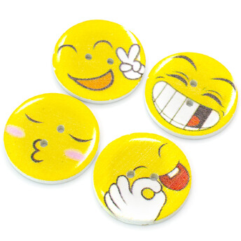 Пуговицы деревянные с принтом Смайлики круглые 25 мм 15 шт. Разноцветный