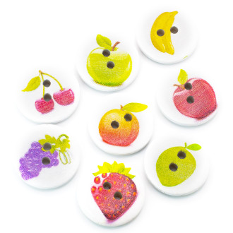 Пуговицы деревянные с принтом Ягоды-фрукты круглые 20 мм 15 шт. Разноцветный