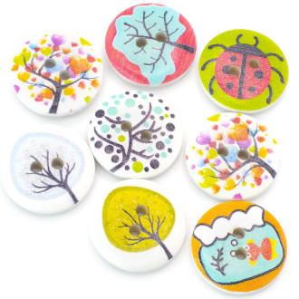 Пуговицы деревянные с принтом Природа круглые 20 мм 15 шт. Разноцветный