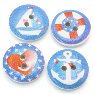 Пуговицы круглые деревянные с морским принтом 20 мм 15 шт. Разноцветный