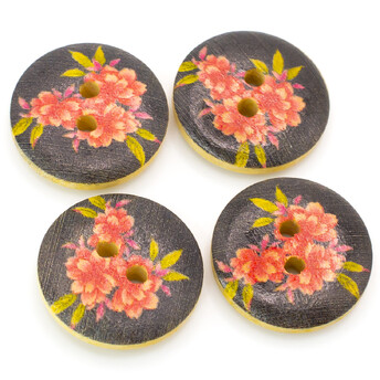 Пуговицы деревянные с принтом Цветы круглые 18 мм 30 шт