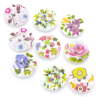 Пуговицы деревянные с цветочным принтом круглые 15 мм 30 шт. Разноцветный