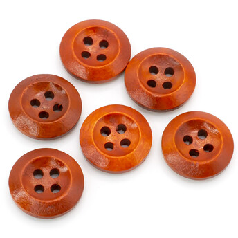 Пуговицы деревянные круглые 4 отверстия 15 мм 40 шт. Коричневый