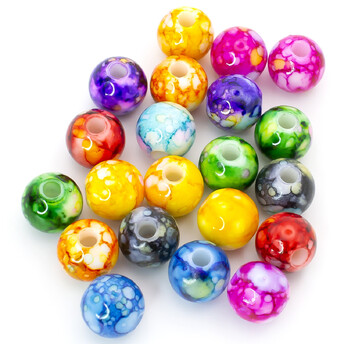 Бусины пластиковые с разводами 10х9,5 мм отверстия 3 мм микс цветов +-30 шт. .