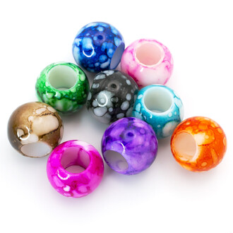 Бусины пластиковые с разводами 12х10 мм отверстия 6 мм микс цветов +-20 шт. .