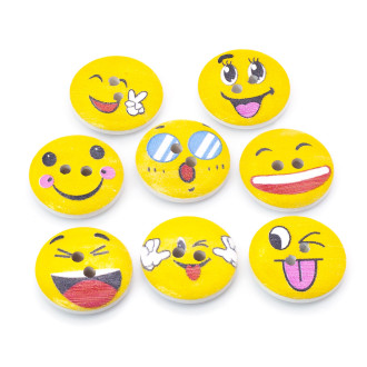 Пуговицы деревянные с принтом Смайлики круглые 20 мм 15 шт. Разноцветный