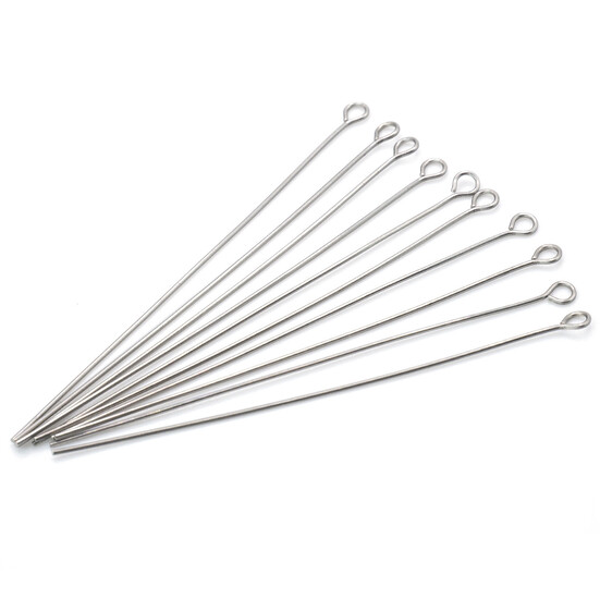Пины с петелькой из нержавеющей стали 50х0,6 мм Платиновый +-100 шт.