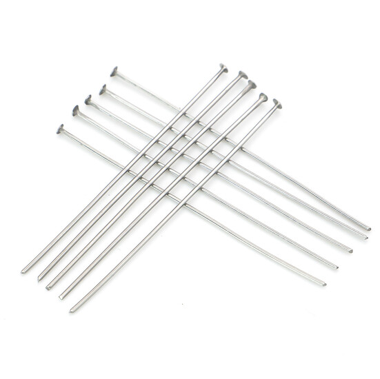 Пины гвоздики с плоской шляпкой из нержавеющей стали 40х0,6 мм +- 200 шт. Платиновый