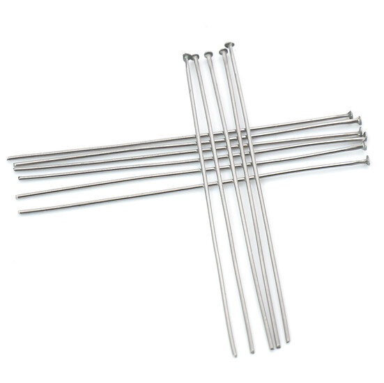Пины гвоздики с плоской шляпкой из нержавеющей стали 50х0,6 мм Платиновый +- 100 шт.