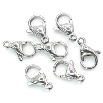 Застежка карабин из нержавеющей стали 12х7 мм Платина 10 шт.