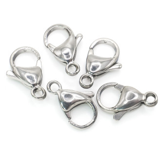 Застежка карабин из нержавеющей стали 15х9 мм Платина 10 шт.