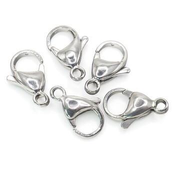 Застежка карабин из нержавеющей стали 15х9 мм Платина 10 шт.