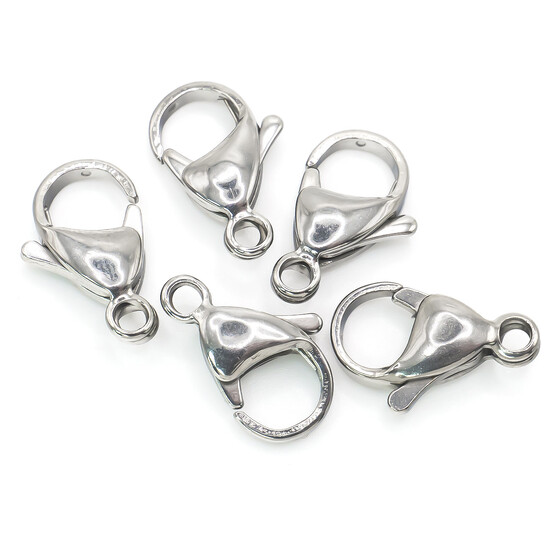 Застежка карабин из нержавеющей стали 15х9 мм Платина 10 шт.