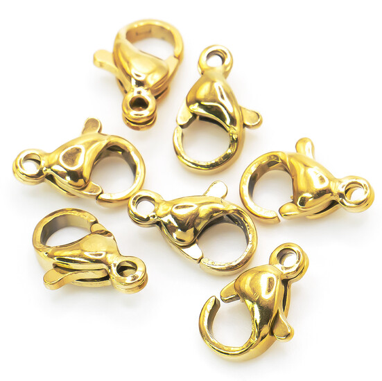 Застежка карабин из нержавеющей стали 12х7 мм Золото 1 шт.